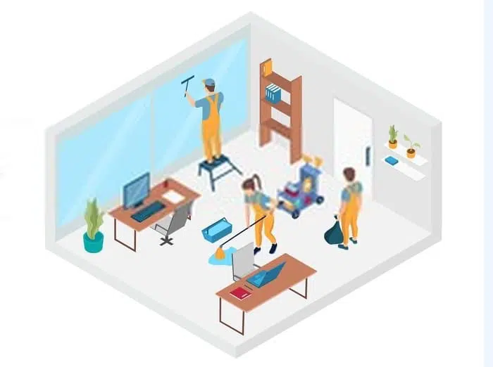 cleaning window and mopping a commercial property