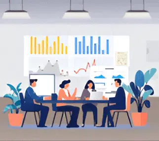 Our Mission office workers analyze business in conference room